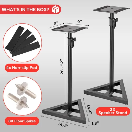 Vista 6 de Pyle Par de Soportes para Altavoces de Sonido - Soporte para Play 1 y 3, Altura Telescópica Ajustable de 26" - 52", Base Triangular de Tres Puntos