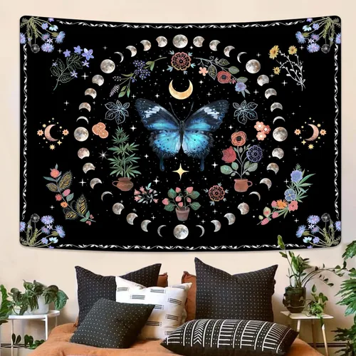 Vista 20 de Fowocu Tapiz bohemio con mandala floral para colgar en la pared, medallón de flores bohemias, tapiz estético, beige, naranja, hippie, indio, pequeño