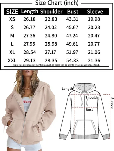 Vista 6 de Trendy Queen - Sudaderas con capucha Y2K con cremallera para mujer, de manga larga, para otoño, de gran tamaño, casual, con bolsillo