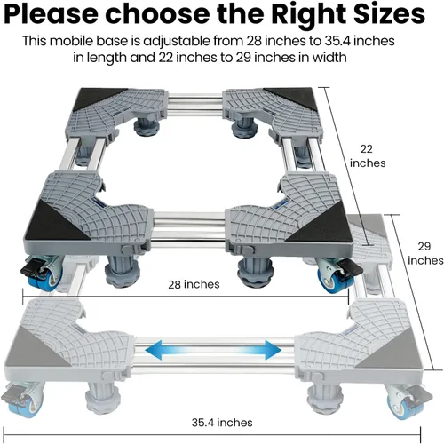 Vista 2 de Base Móvil con 4 Ruedas con Bloqueo y 8 Pies Fuertes 71-90 cm, Carrito de Muebles de Alta Resistencia para Lavadora, Mini Refrigerador y Secadora