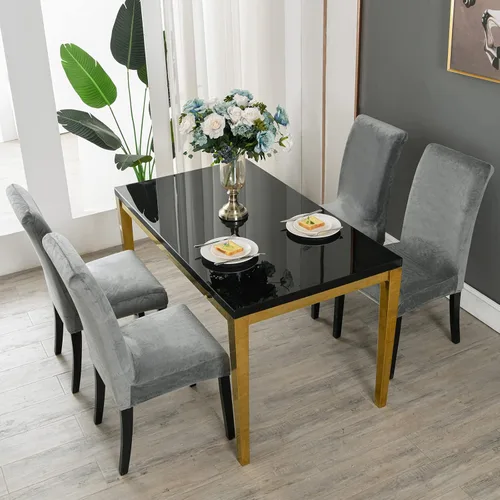 Vista 8 de MIFXIN Fundas para sillas de comedor, paquete de 6 fundas elásticas de terciopelo para sillas de cocina, elásticas, de elastano, lavables, fundas