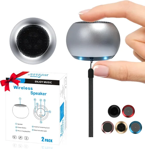 Vista 8 de Paquete de 2 mini altavoces portátiles, altavoces pequeños Bluetooth, micro altavoz inalámbrico para teléfono/PC/tableta, batería recargable