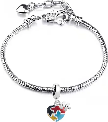 Vista 3 de Abalorio de rompecabezas de corazón para conciencia del autismo compatible con pulseras Pandora