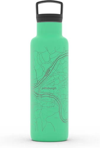 Vista 73 de Well Told Botella de agua aislada con mapa de Washington DC grabado, botella de acero inoxidable grabada (21 onzas, blanco) botella aislada de mapa