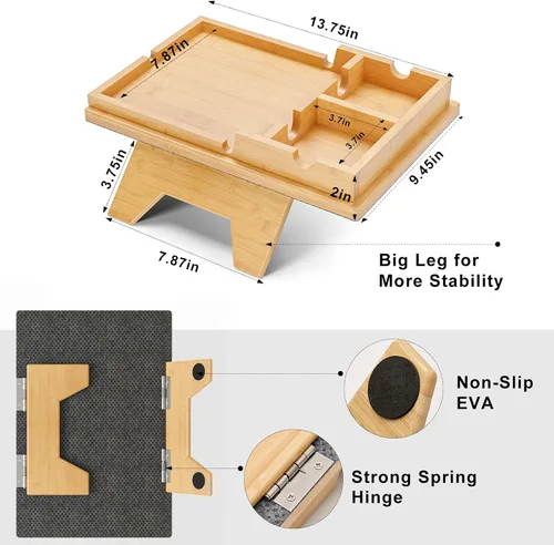Vista 8 de Bestjing Bandeja de bambú para portavasos de sofá – 2 en 1 con soporte doble desmontable Be Slide-Away – Sofá sillón Caddy para beber aperitivos