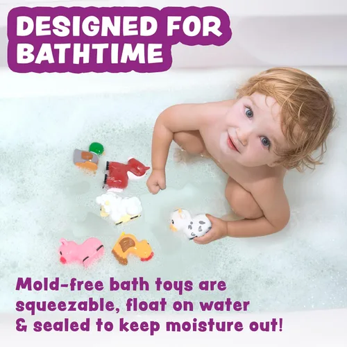 Vista 2 de Tub Works® Barnyard™ - Juguetes de baño sin moho, paquete de 6 Diseño de juguetes de baño sellados y sin agujeros que mantiene la humedad fuera