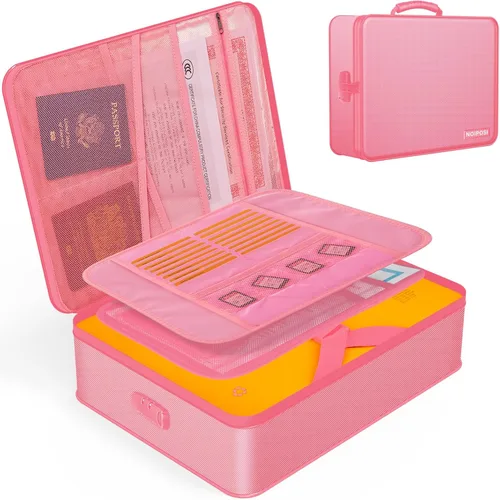 Vista 14 de Noiposi Organizador de Documentos con Aislamiento Térmico de 5200℉, Caja de Documentos Impermeable e Ignífuga con Cerradura, Caja de Almacenamiento