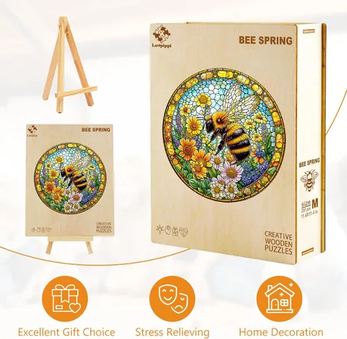 Vista 7 de Rompecabezas de madera para adultos, rompecabezas de madera de abeja de primavera para adultos, rompecabezas de madera único con forma de animal