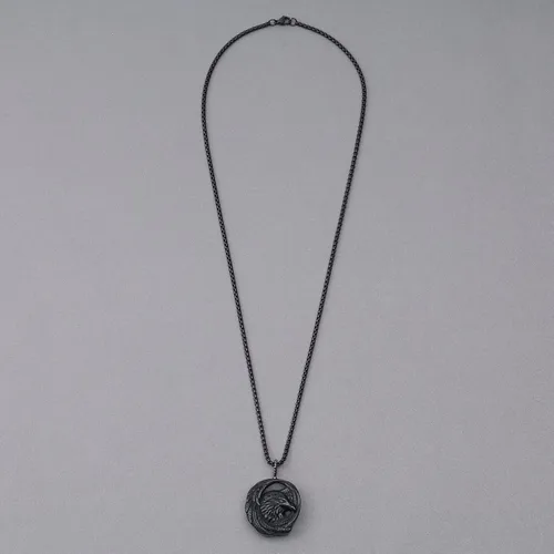 Vista 6 de COAI Collar de obsidiana con águila audaz para hombre