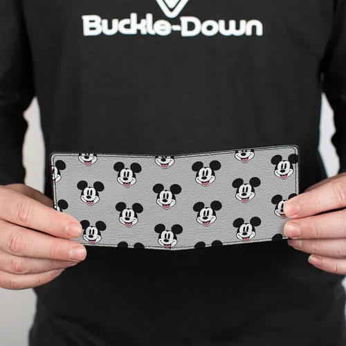 Vista 4 de Cartera de Disney, plegable, con monograma de cara sonriente de Mickey Mouse, color gris, cuero vegano, Mickey Mouse, Cartera