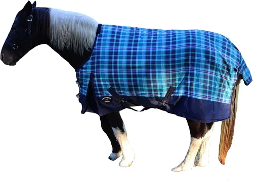 Vista 2 de Challenger 600D Caballo Participación Impermeable 300G Polyfill Manta Invierno Turquesa 21EE03 Cuadros turquesa/azul marino