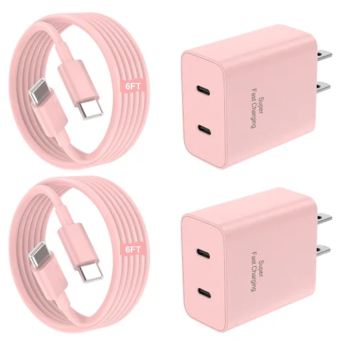 Vista 14 de Paquete de 2 cargadores súper rápidos USB C de doble puerto para teléfono Android tipo C, bloque de carga rápida con cable de carga tipo C de 6 pies