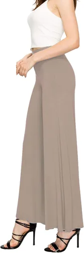 Vista 52 de Made By Johnny Pantalones palazzo elásticos de pierna ancha para mujer, lisos, casuales, cómodos