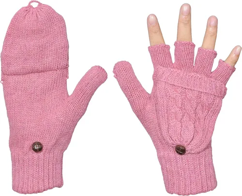 Vista 46 de Beurlike Guantes de invierno para mujer, de lana cálida, a prueba de viento, convertibles, sin dedos