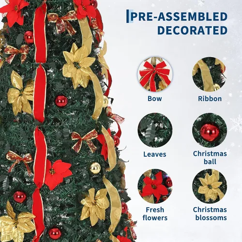Vista 7 de Árbol de Navidad desplegable de 6 pies, árbol de Navidad preiluminado con Árbol de Navidad plegable con 200 luces LED preiluminadas, proyecta