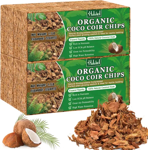 Vista 9 de Halatool 2 chips de cáscara de coco para plantas, 2.2 libras, 100% chips de coco orgánico con baja EC y pH equilibrado, sustrato de coco comprimido
