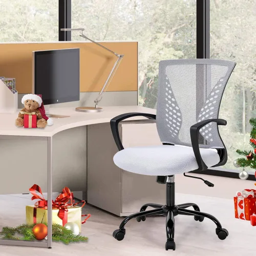Vista 10 de Silla de oficina en casa, silla de escritorio ergonómica, silla de computadora de altura ajustable con soporte lumbar, reposabrazos de malla, silla
