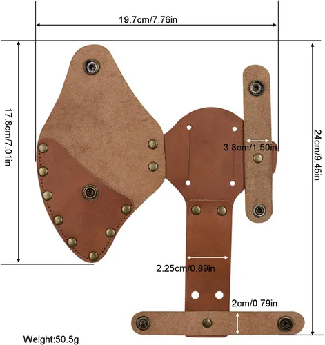 Vista 2 de Funda de cuero para hacha, funda duradera para cabeza de hacha con múltiples broches para un transporte seguro del hacha, cubierta de cuero rústico
