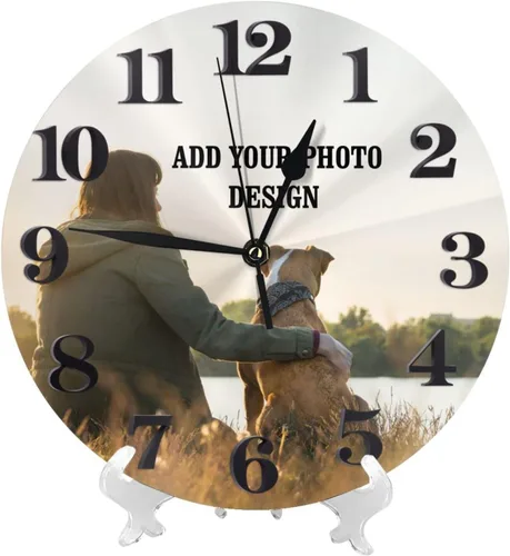 Vista 2 de Reloj de pared personalizado, diseño de tu foto, imagen, texto, logotipo, reloj de pared redondo sin tictac para aniversario, boda, día de San