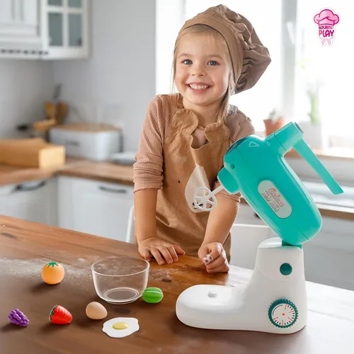 Vista 3 de Lollipop Juego de mezclador de pie de lujo para niños pequeños de 3 años en adelante, juego de cocina gourmet de 9 piezas con frutas, huevos