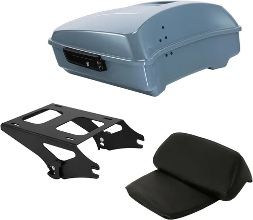 Vista 20 de TCT-MOTORPARTS Atlas Silver Metálico Maletero de Viaje Modificado con Respaldo y Montaje en Rack Adecuado para Harley Touring 14-25 Street Glide