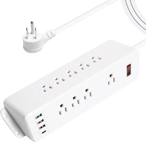 Vista 8 de Regleta de alimentación de montaje en pared de 9 salidas con USB C HdcTek Extensor de salida de doble cara, puertos USB-A de carga rápida y 1 puerto