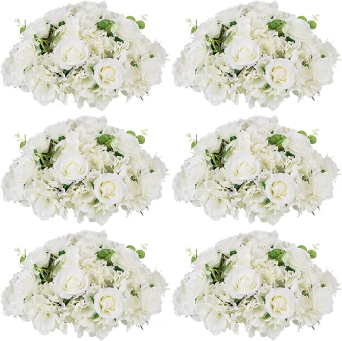 Vista 20 de Bolas de flores burdeos para centros de mesa: 11.8 pulgadas de diámetro, juego de 6