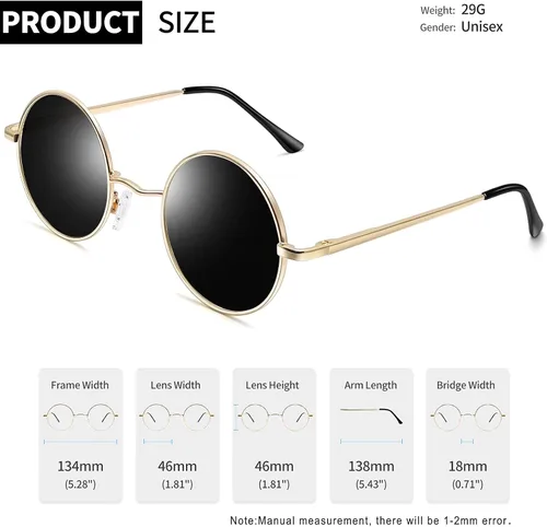 Vista 4 de Gafas de sol Joopin polarizadas, estilo Lennon, redondas, gafas de sol estilo hippy redondas para mujer y hombre