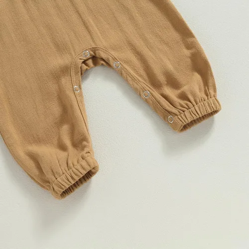 Vista 5 de Mameluco unisex de manga corta para bebé recién nacido, con botones, de una pieza, ropa de color sólido