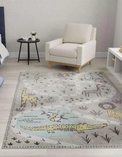 Vista 4 de Unique Loom Whimsy Kids Collection - Alfombra de área de cocodrilo (2 pies 2 pulgadas x 2 pies 11 pulgadas, rectangular, gris/negro)