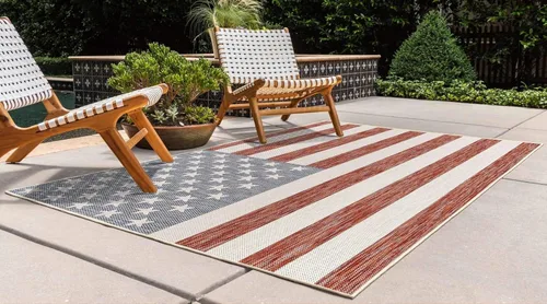 Vista 3 de Unique Loom Outdoor Collection Alfombra de área (3' 3' 3' x 5' 3' Rectángulo, Rojo/ Azul)