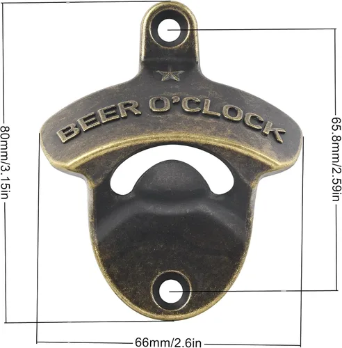 Vista 5 de Abridor de botellas de latón montado en la pared Abridor de tapa de cerveza de bronce antiguo inoxidable CERVEZA O'CLOCK Montable