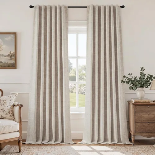 Vista 22 de HOMEIDEAS Cortinas de lino sintético azul polvoriento, 100% opacas, 96 Azul piedra