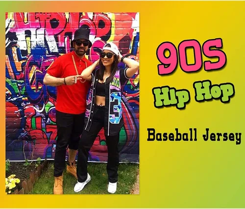 Vista 5 de Amzdest Ropa de los años 90 para mujer, disfraz unisex de hip hop para fiesta, camiseta de béisbol Bel Air, camisa de manga corta con botones