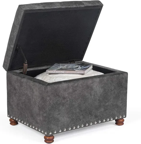 Vista 4 de Joveco Otomana rectangular de 24" con almacenamiento para sala de estar, banco tapizado con asiento y reposapiés con tapa abatible, reposapiés