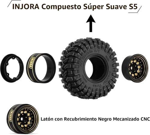 Vista 4 de Juego de neumáticos de rueda Beadlock de 1.0 de latón con revestimiento negro INJORA para Axial SCX24 AX24 TRX4M FCX24, actualización 1/24 1/18