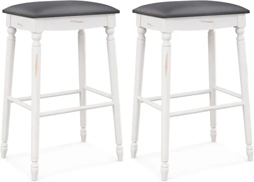 Vista 10 de Giantex Juego de 2 taburetes de bar de 24 pulgadas de altura de mostrador con asiento acolchado, patas de madera de goma, reposapiés y superficie