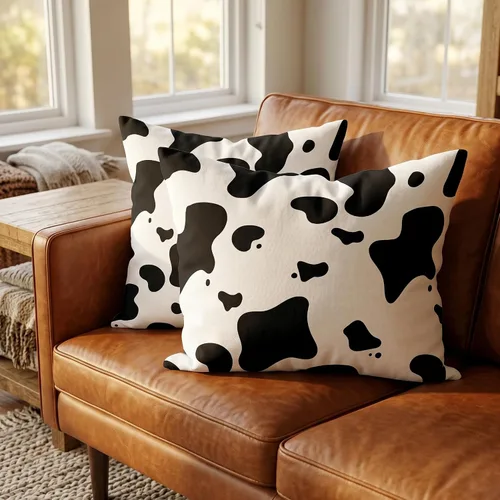 Vista 3 de TOMWISH Juego de 2 fundas de almohada de 16 x 16 pulgadas, diseño de vaca blanca y negra, fundas decorativas para el hogar, cama, sofá, sala