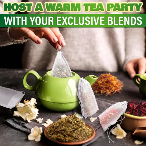 Vista 7 de 400 bolsas de té desechables para té de hojas sueltas, bolsas de té reutilizables de 3.62 x 2.76 pulgadas hechas de material no tejido sin