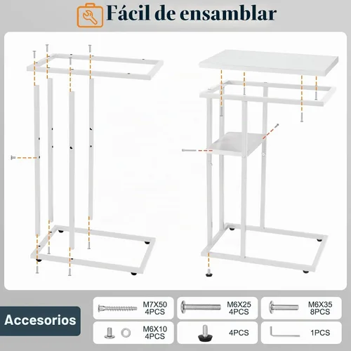 Vista 9 de Mesa auxiliar en forma de C Yoobure, mesa auxiliar para sofá y cama, mesas auxiliares pequeñas para espacios pequeños, sala de estar, dormitorio