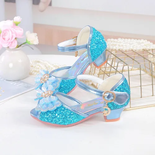 Vista 4 de Zapatos para niñas Sparkle Mary Jane Zapatos de tacón bajo Princesa Flor Boda Fiesta Zapatos de vestir