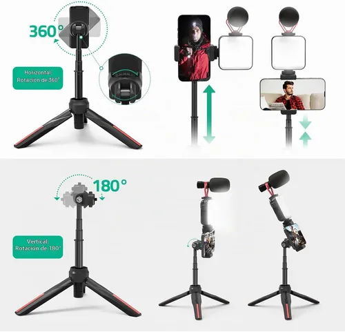 Vista 4 de Kit de videoblogs para teléfono inteligente con luz LED, soporte para teléfono, micrófono, trípode, bolsa de transporte, kit de inicio de YouTube