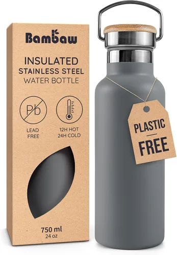 Vista 21 de Bambaw Botella de agua de acero inoxidable de 12 onzas, azul Egeo, 350 ml, de doble pared aislada, a prueba de fugas, apta para lavavajillas, sin