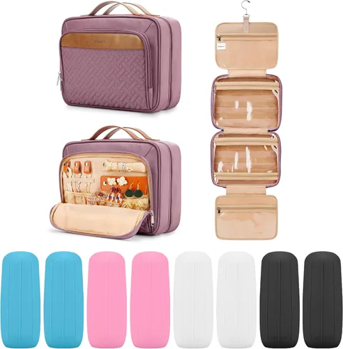 Vista 20 de Bolsa de aseo colgante de viaje para mujeres y hombres, con 6 cubiertas de botellas de silicona a prueba de fugas, accesorios impermeables