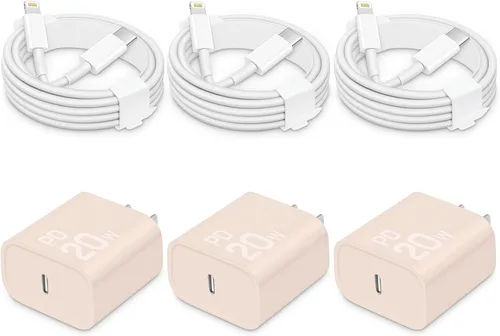 Vista 10 de CXX Cargador rápido para iPhone [3 unidades, certificado MFi], bloque PD USB-C de 20 W con cable de carga de 6 pies compatible con iPhone Blanco
