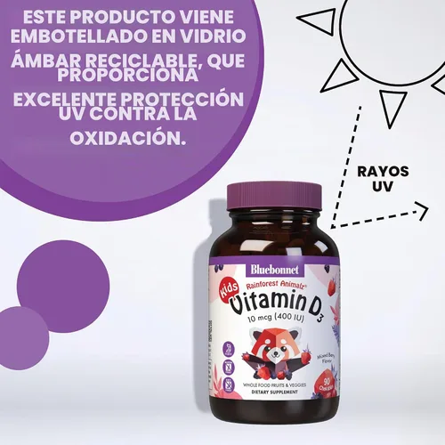 Vista 6 de Bluebonnet Nutrition Rainforest Animalz - Tableta masticable de vitamina D3 de 400 UI, sin soja, lácteos y gluten, sin OMG, certificado Kosher, apto