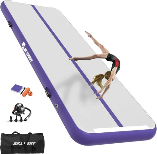 Vista 15 de AKSPORT - Tapete de aire para gimnasia o acrobacias, inflable, con bomba de aire para uso en el Negro