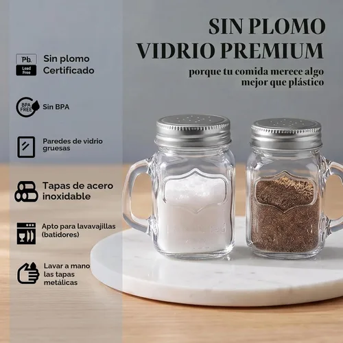 Vista 5 de Circleware Mason Yorkshire - Juego de 2 tazas de sal y pimienta con asas de vidrio y tapas de metal, 5 onzas, juego de 2 en caja de regalo, vajilla