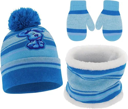Vista 10 de Nick Boys' Winter Hat and Mitten Set, Blue's Clues Toddler Beanie for Kids Ages 2-4 Tejido azul con forro polar