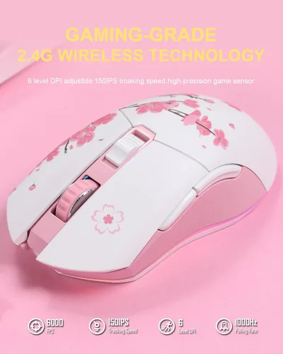 Vista 5 de DAREU Sakura - Mouse inalámbrico para juegos con cable, recargable de doble modo, 7 botones programables, 10 K DPI, RGB y 7 niveles de DPI